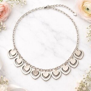 Milor Signed Stainless Steel Dangling Heart Charm Necklace